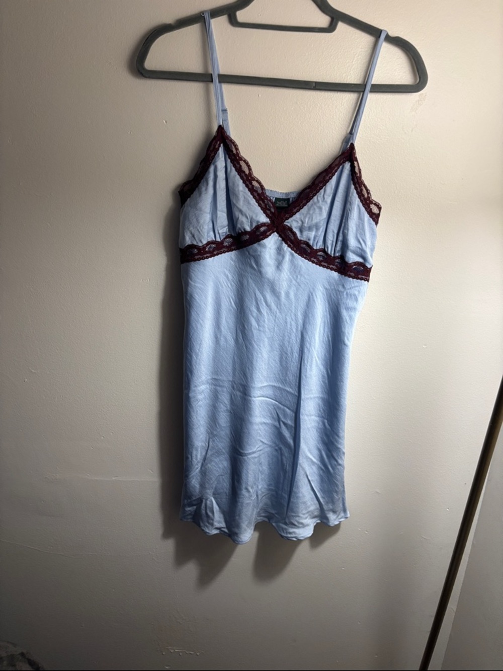wild fable Light Blue Slip Dress with Burgundy Lace Trim